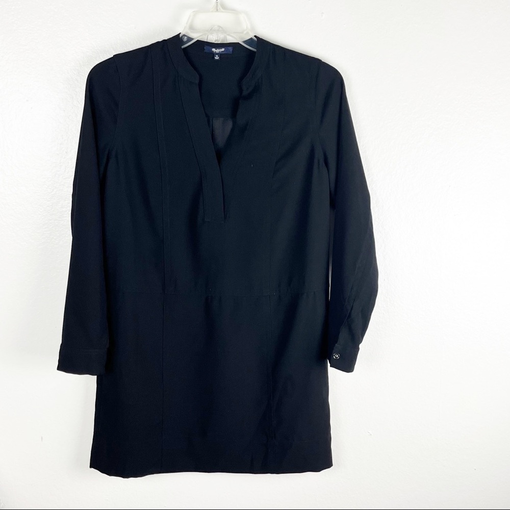 MADEWELL Black Crepe V-Neck Long Sleeves Snap Cuff Closure Pockets Dress Medium